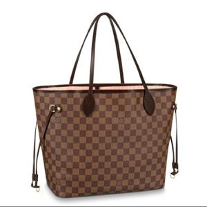 Brown checks tote pink interior